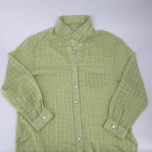 Blast Blouse Textured Grid Y2K Womens Medium Sage Green Sheer Button Up Shirt